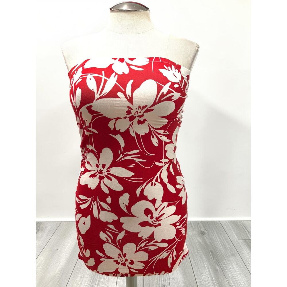 Torrid 00 (ladies 10) Sexy Foxy Fitted Runched Red Hawaiian Floral Tube Top New